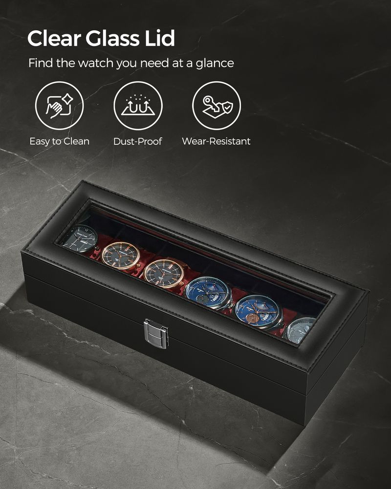 Watch Box Organizer | Glass Lid Display Case With Clasp