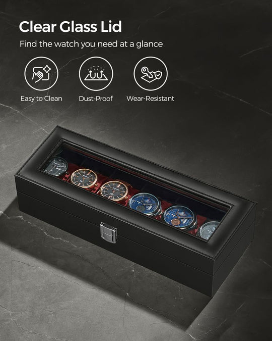 Watch Box Organizer | Glass Lid Display Case With Clasp