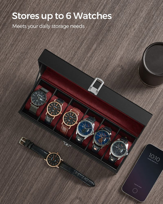 Watch Box Organizer | Glass Lid Display Case With Clasp