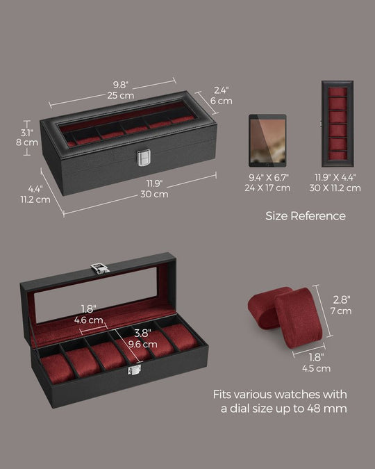 Watch Box Organizer | Glass Lid Display Case With Clasp