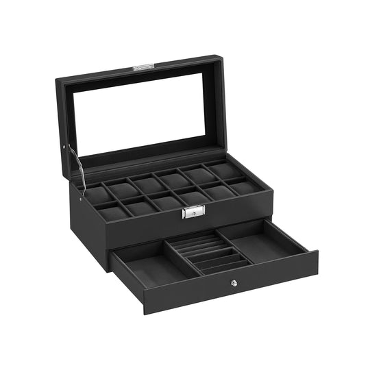 Watch Case Organizer | 6-Slot Glass Lid Storage