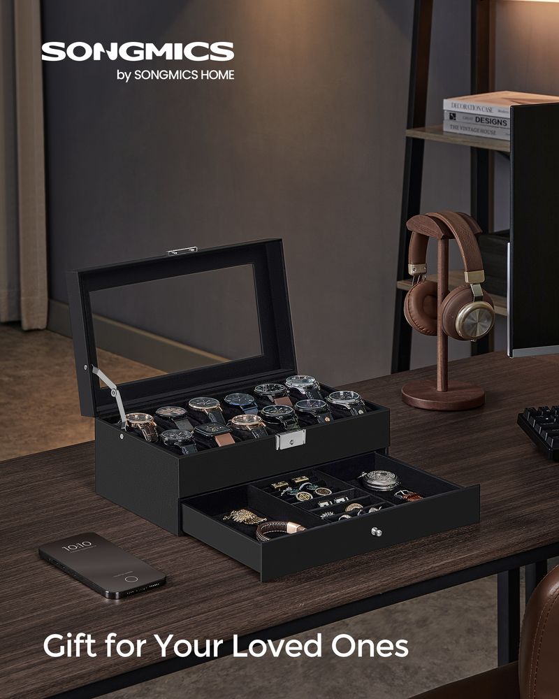 Watch Case Organizer | 6-Slot Glass Lid Storage