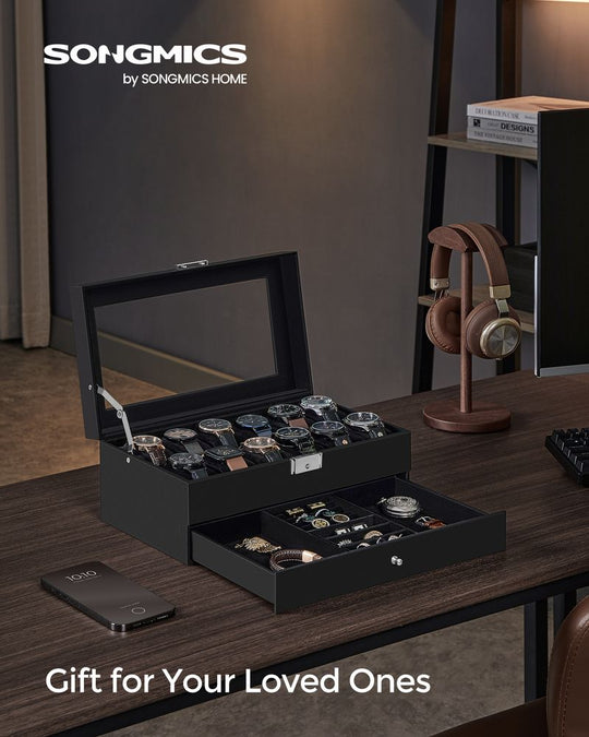 Watch Case Organizer | 6-Slot Glass Lid Storage