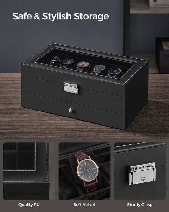 Watch Case Organizer | 6-Slot Glass Lid Storage