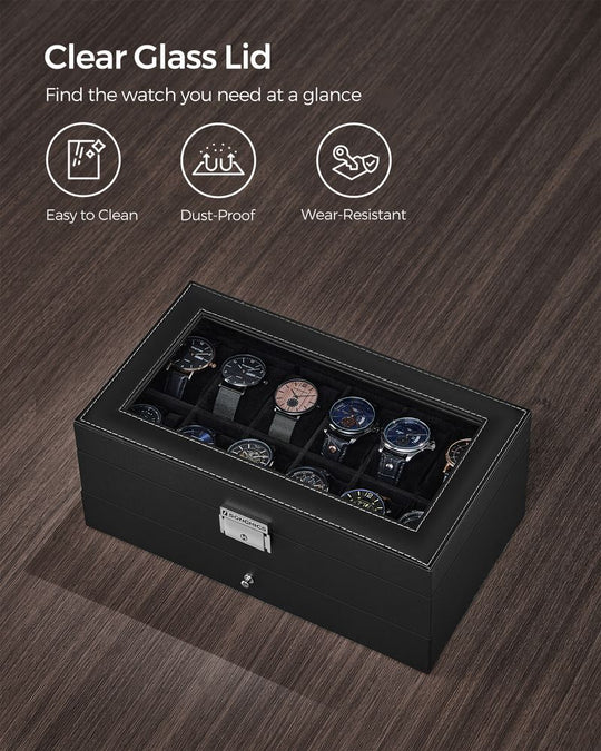 Watch Case Organizer | 6-Slot Glass Lid Storage