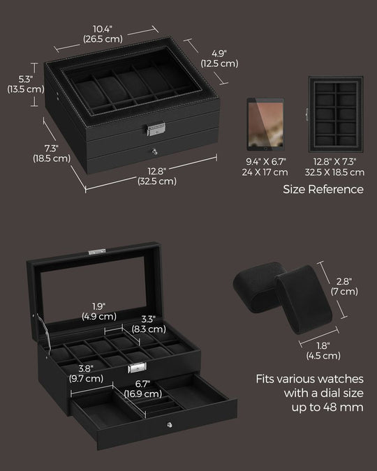 Watch Case Organizer | 6-Slot Glass Lid Storage