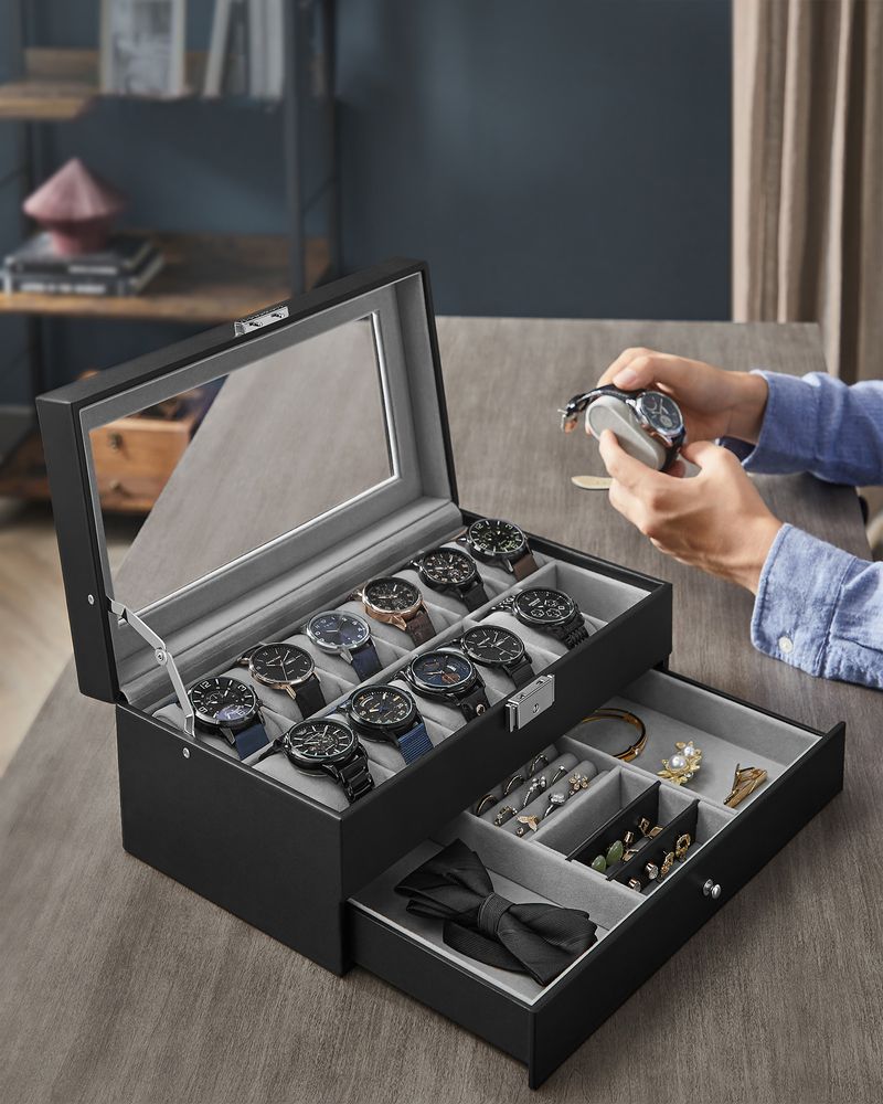 Watch Case Organizer | 6-Slot Glass Lid Storage