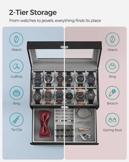 Watch Case Organizer | 6-Slot Glass Lid Storage