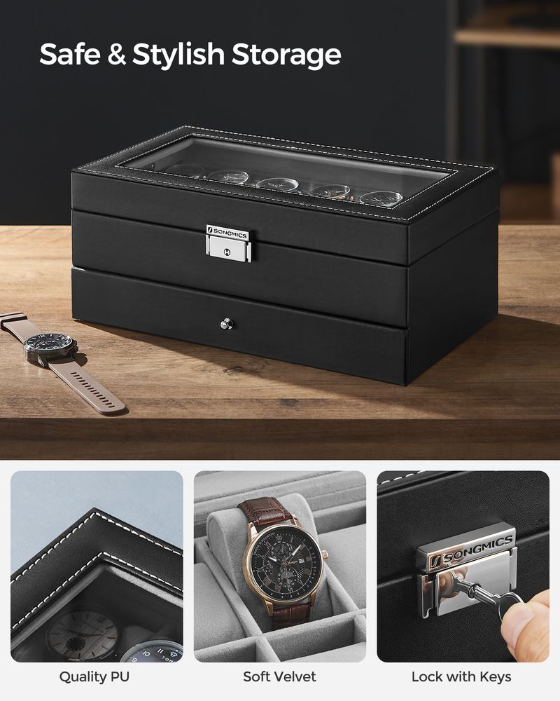 Watch Case Organizer | 6-Slot Glass Lid Storage