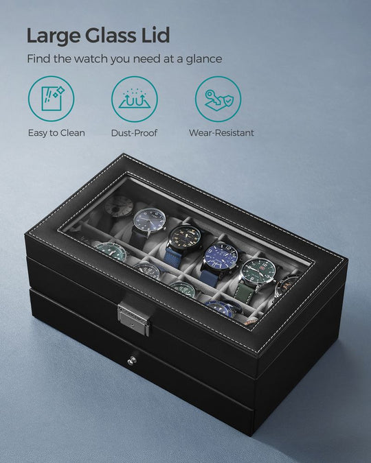 Watch Case Organizer | 6-Slot Glass Lid Storage