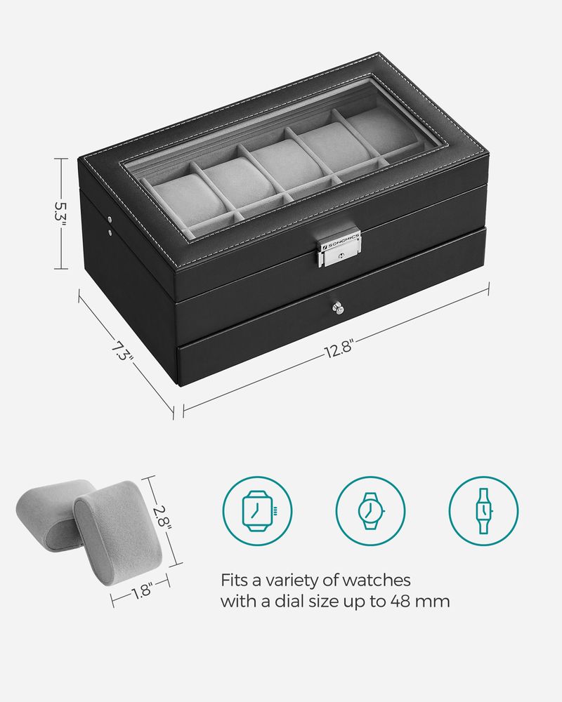 Watch Case Organizer | 6-Slot Glass Lid Storage