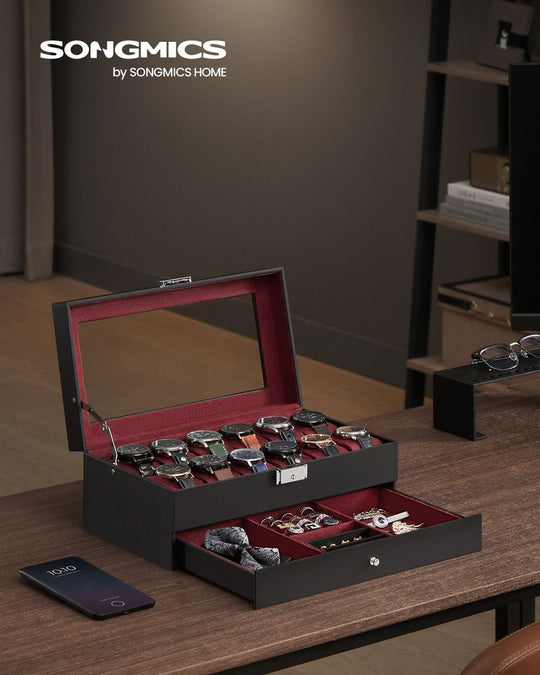 Watch Case Organizer | 6-Slot Glass Lid Storage
