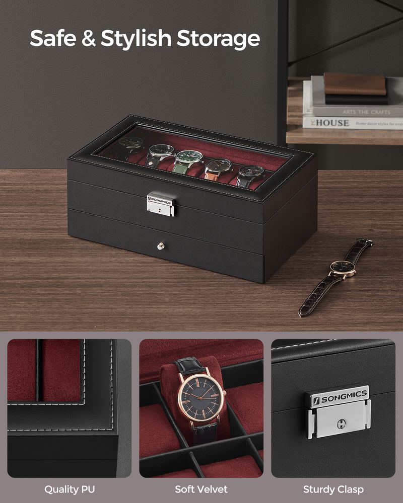Watch Case Organizer | 6-Slot Glass Lid Storage