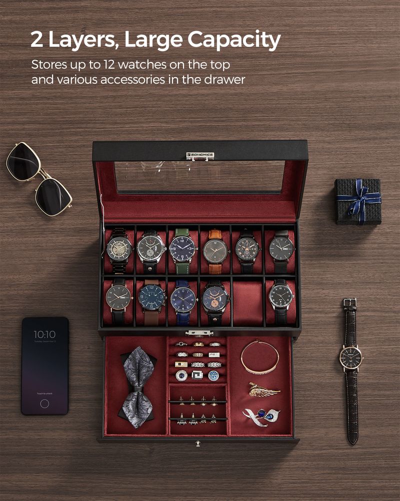 Watch Case Organizer | 6-Slot Glass Lid Storage