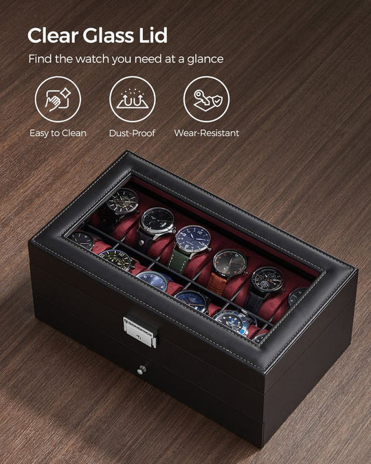 Watch Case Organizer | 6-Slot Glass Lid Storage