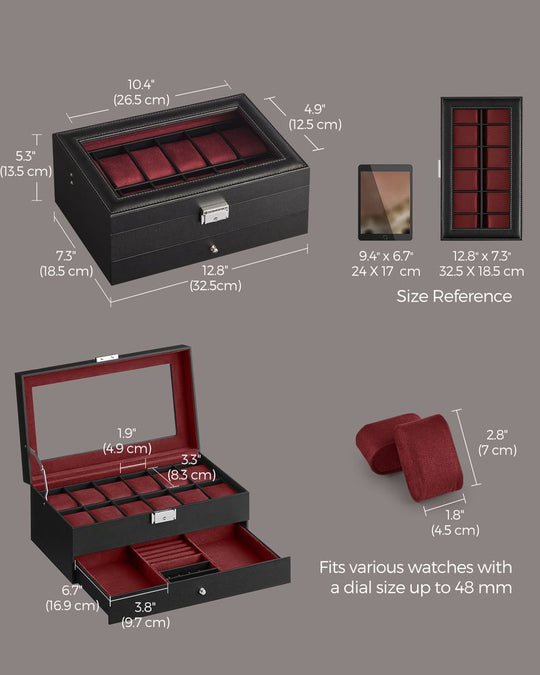 Watch Case Organizer | 6-Slot Glass Lid Storage