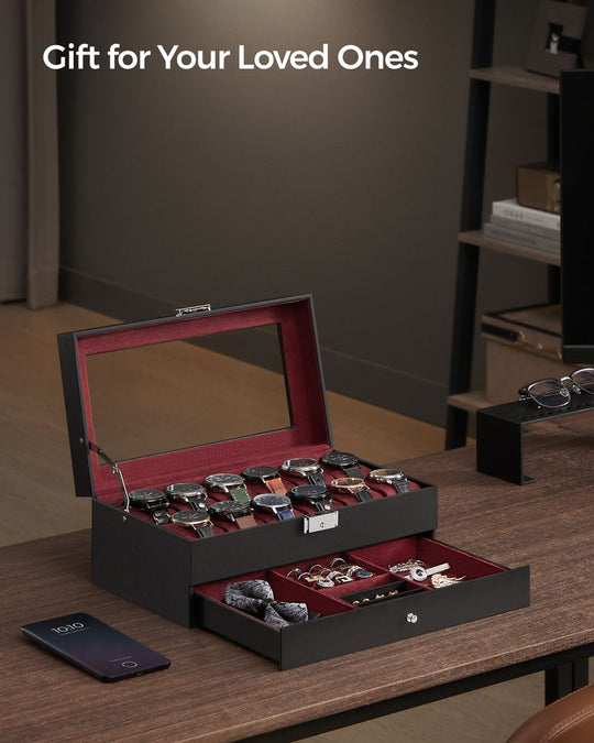 Watch Case Organizer | 6-Slot Glass Lid Storage