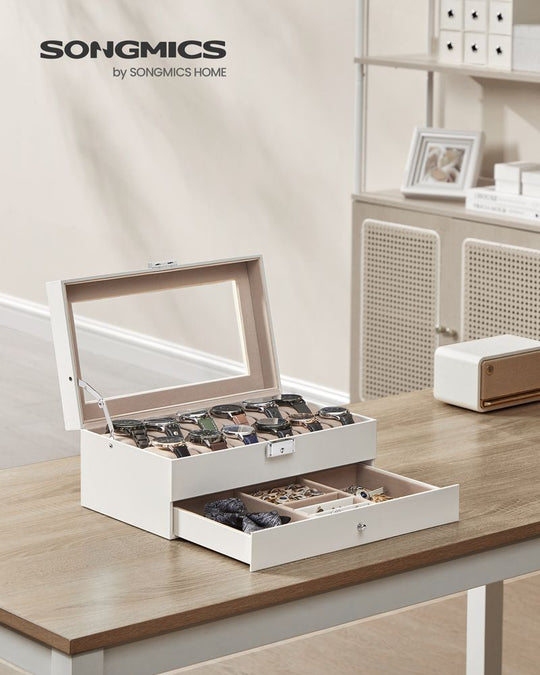 Watch Case Organizer | 6-Slot Glass Lid Storage