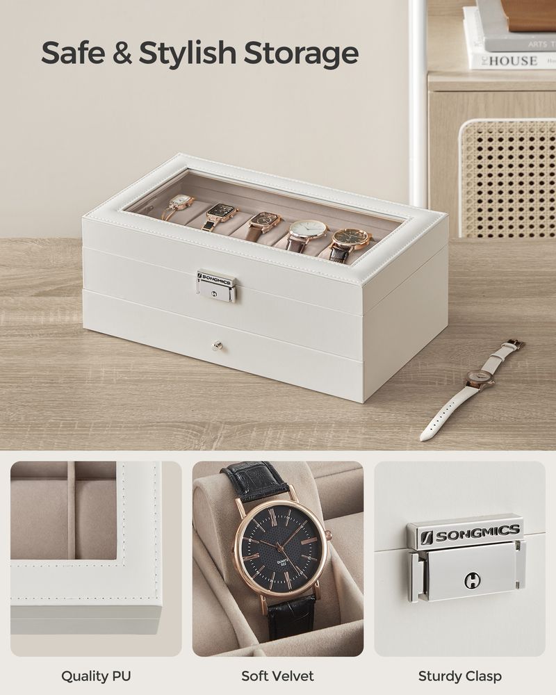 Watch Case Organizer | 6-Slot Glass Lid Storage