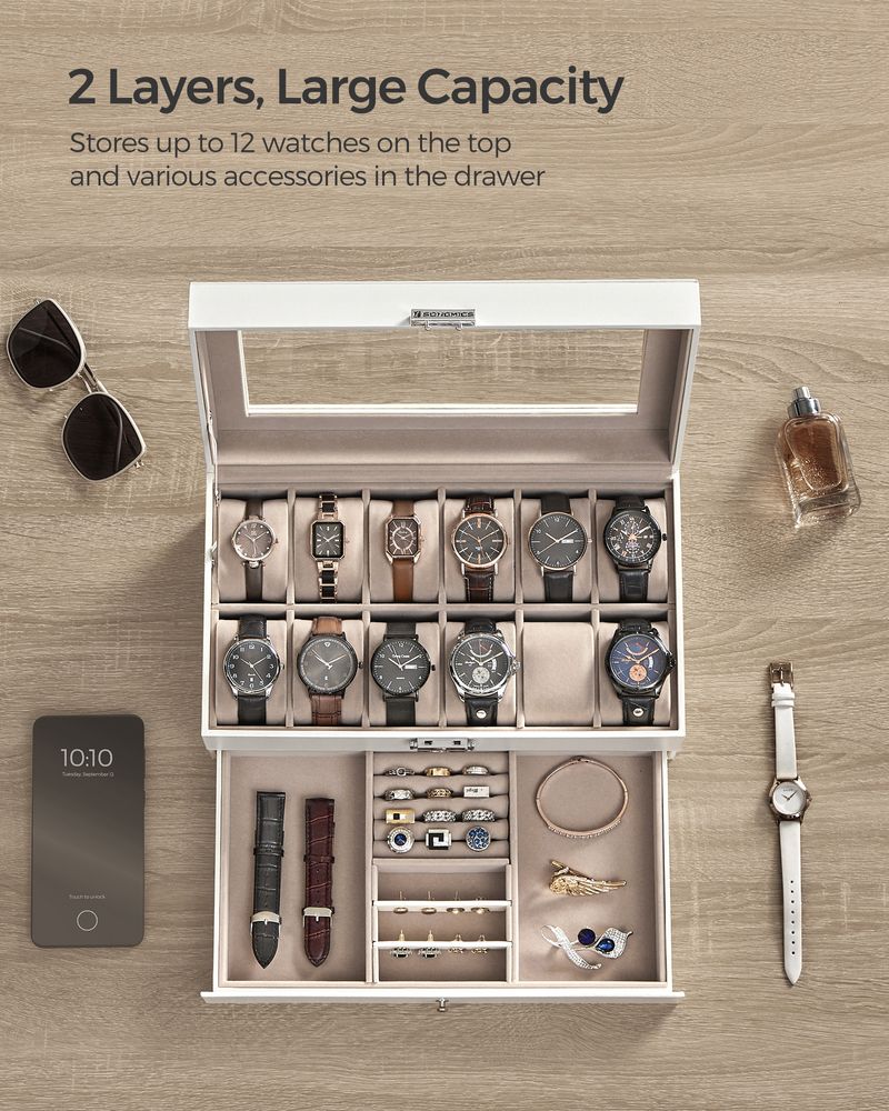 Watch Case Organizer | 6-Slot Glass Lid Storage