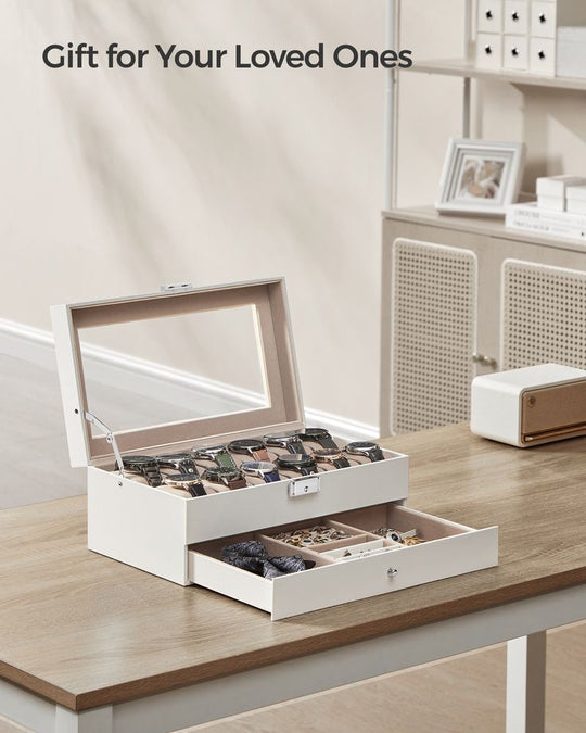 Watch Case Organizer | 6-Slot Glass Lid Storage