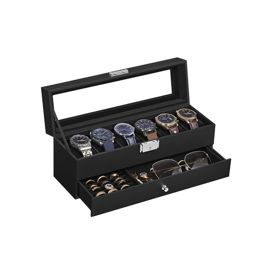 Watch Case Organizer | 6-Slot Glass Lid Storage