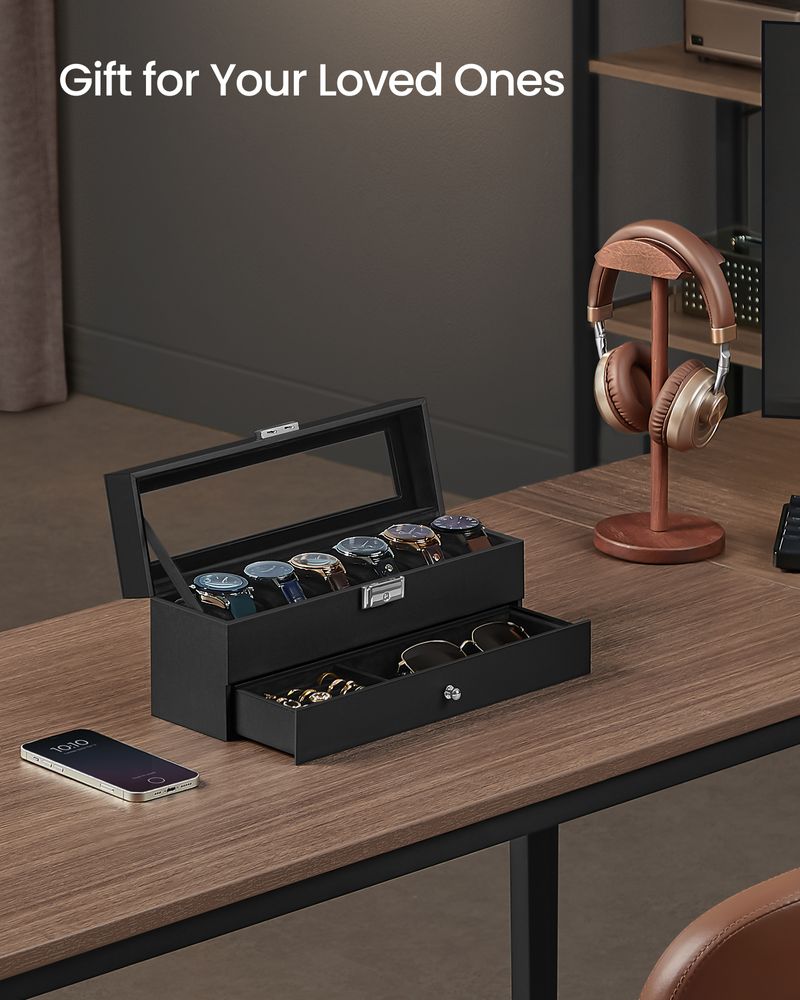 Watch Case Organizer | 6-Slot Glass Lid Storage