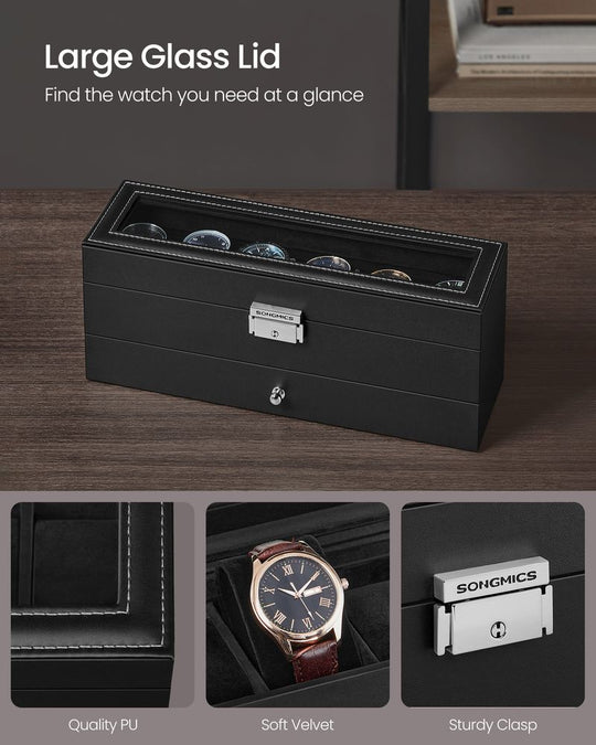 Watch Case Organizer | 6-Slot Glass Lid Storage