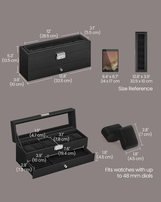 Watch Case Organizer | 6-Slot Glass Lid Storage