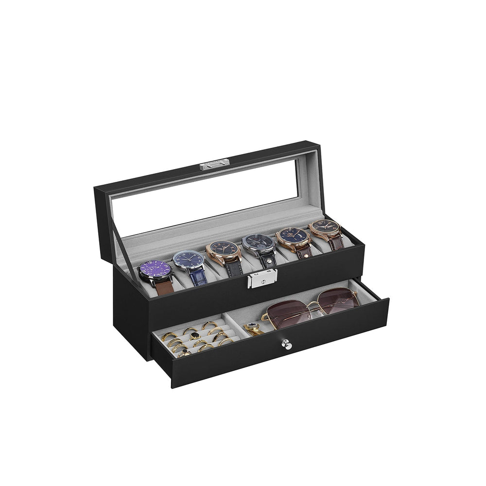 Watch Case Organizer | 6-Slot Glass Lid Storage
