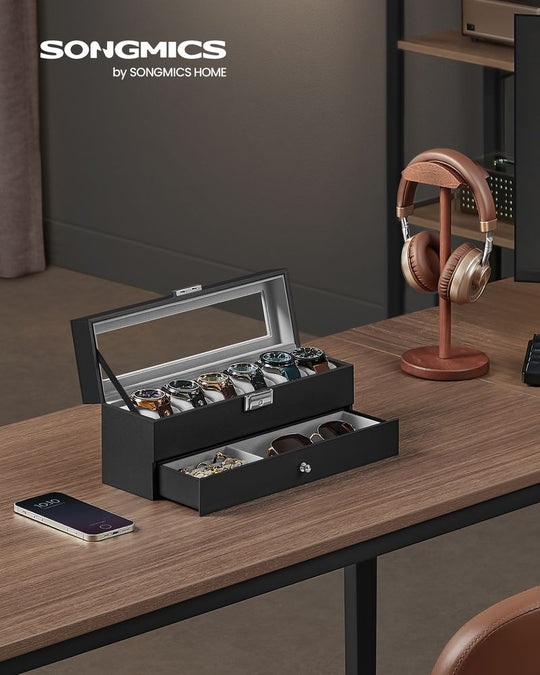 Watch Case Organizer | 6-Slot Glass Lid Storage