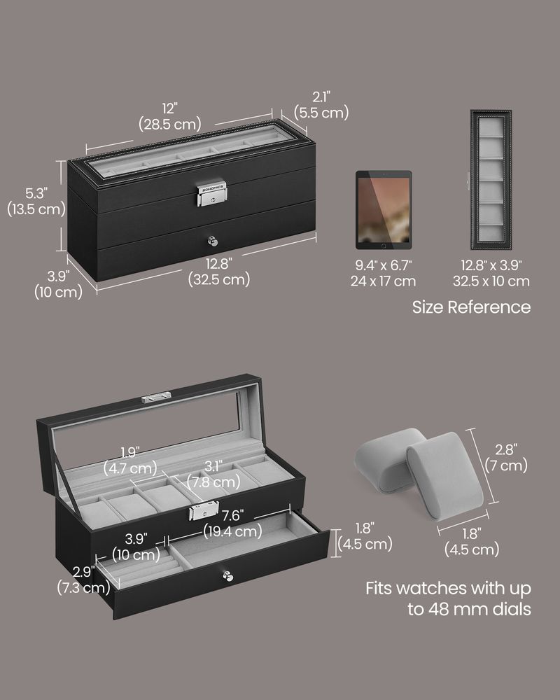 Watch Case Organizer | 6-Slot Glass Lid Storage