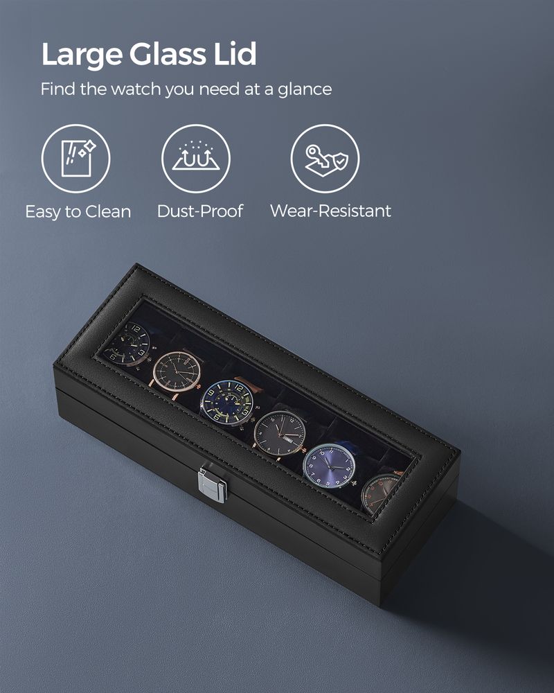 Watch Box Organizer | Glass Lid Display Case With Clasp