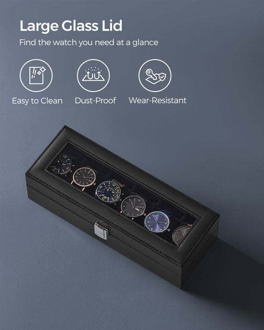 Watch Box Organizer | Glass Lid Display Case With Clasp