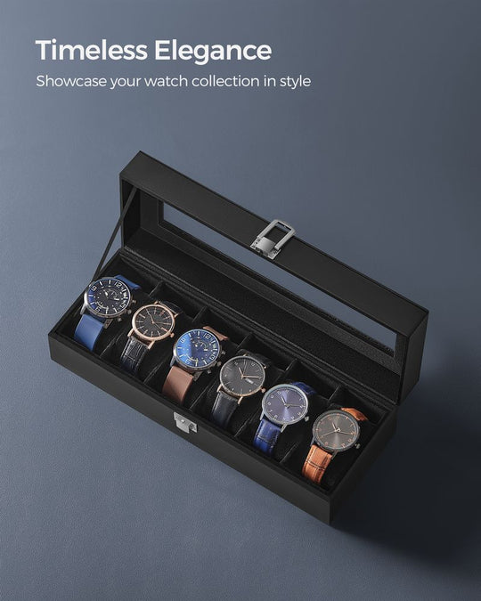 Watch Box Organizer | Glass Lid Display Case With Clasp