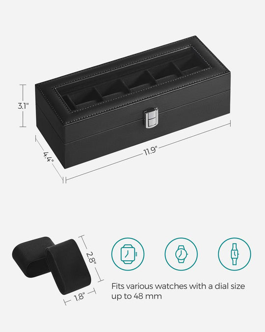 Watch Box Organizer | Glass Lid Display Case With Clasp