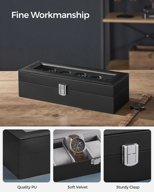 Watch Box Organizer | Glass Lid Display Case With Clasp
