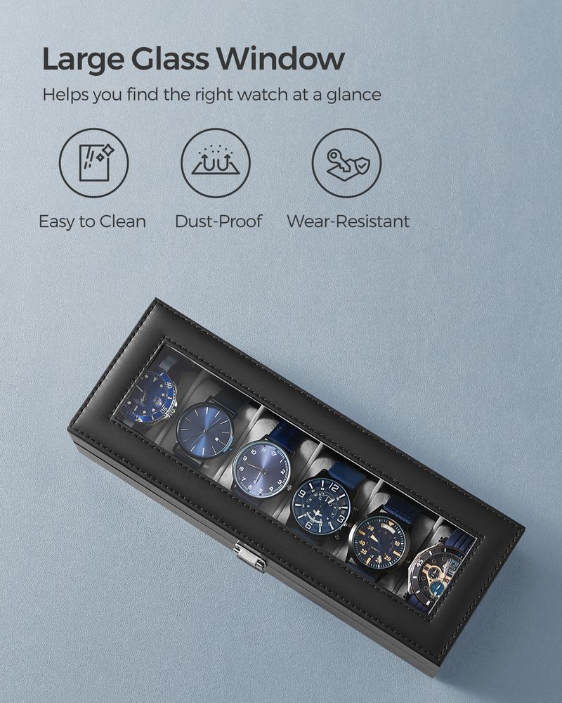 Watch Box Organizer | Glass Lid Display Case With Clasp