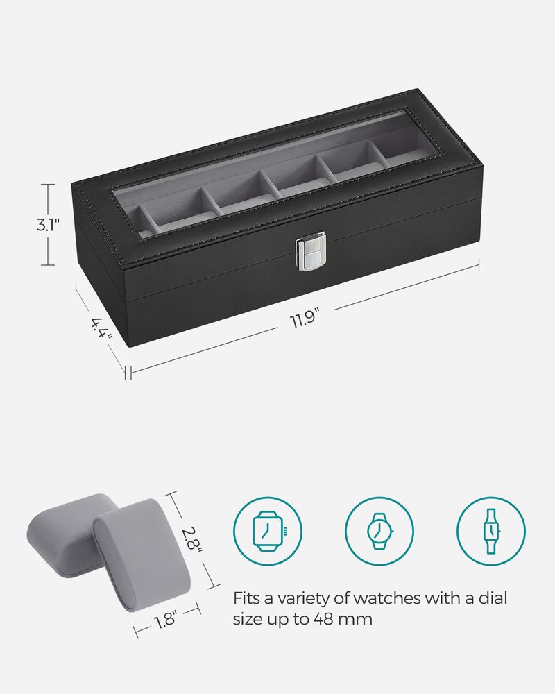 Watch Box Organizer | Glass Lid Display Case With Clasp