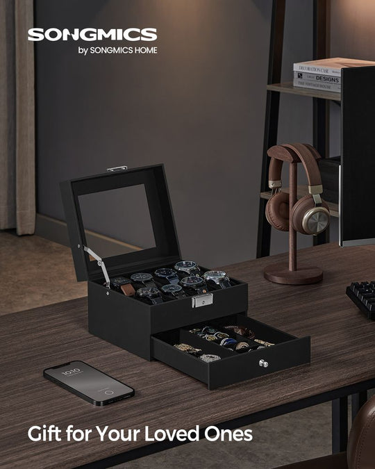 Watch Case Organizer | 6-Slot Glass Lid Storage