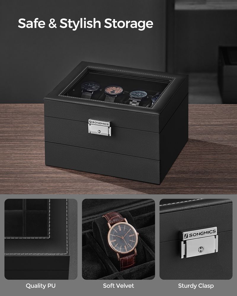 Watch Case Organizer | 6-Slot Glass Lid Storage