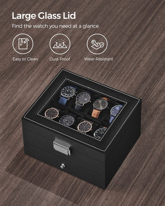 Watch Case Organizer | 6-Slot Glass Lid Storage