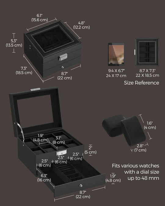 Watch Case Organizer | 6-Slot Glass Lid Storage