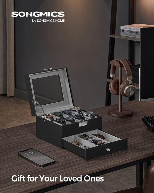 Watch Case Organizer | 6-Slot Glass Lid Storage