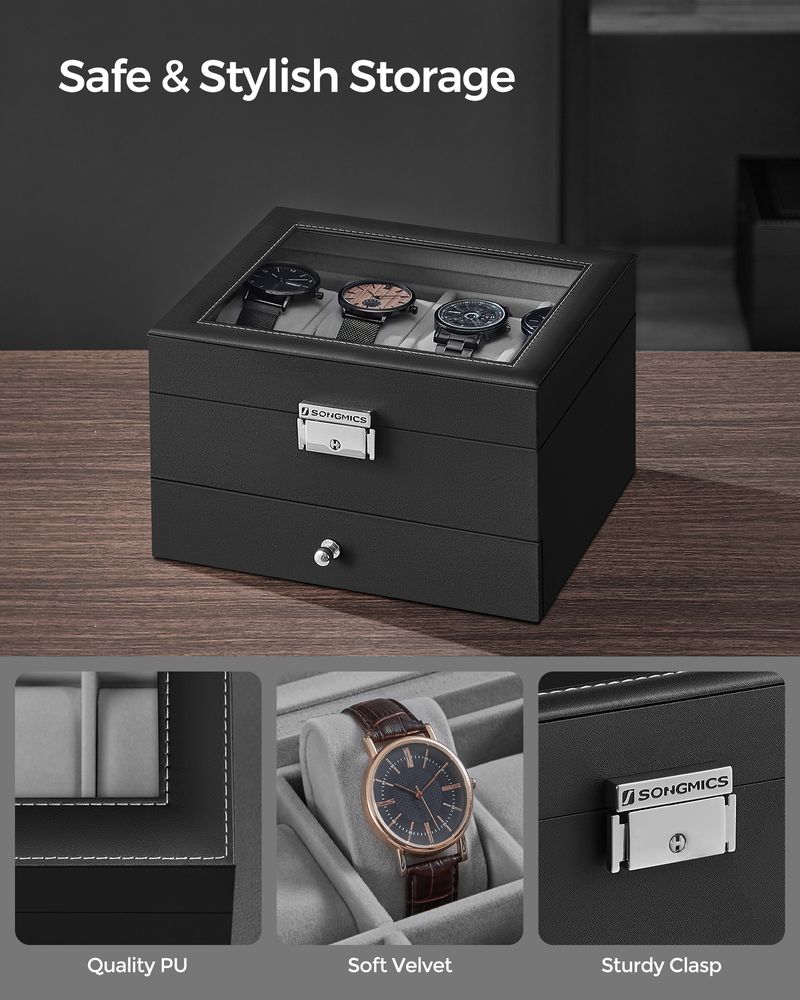 Watch Case Organizer | 6-Slot Glass Lid Storage