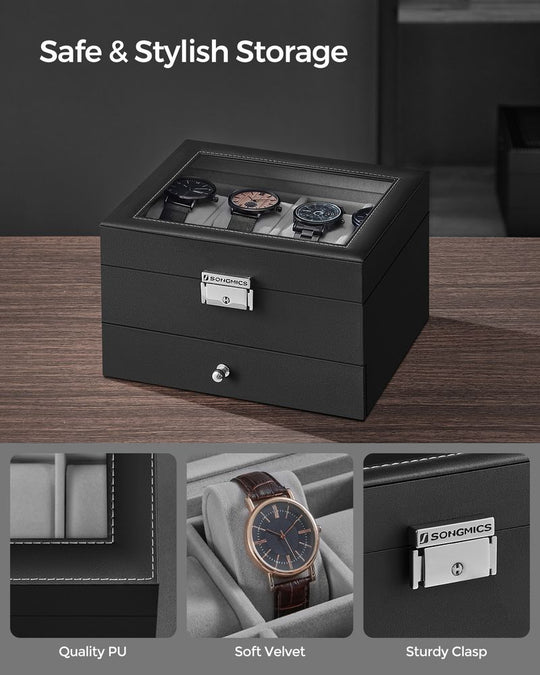 Watch Case Organizer | 6-Slot Glass Lid Storage