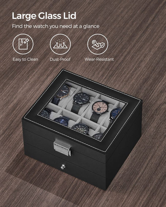 Watch Case Organizer | 6-Slot Glass Lid Storage