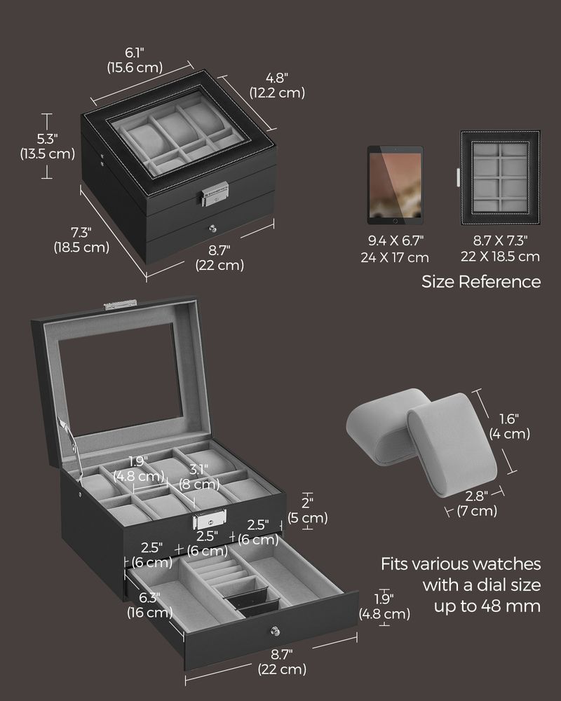 Watch Case Organizer | 6-Slot Glass Lid Storage