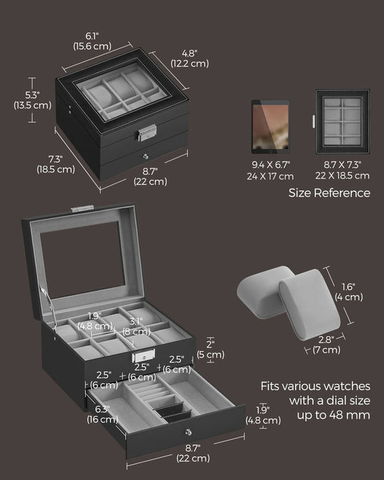 Watch Case Organizer | 6-Slot Glass Lid Storage