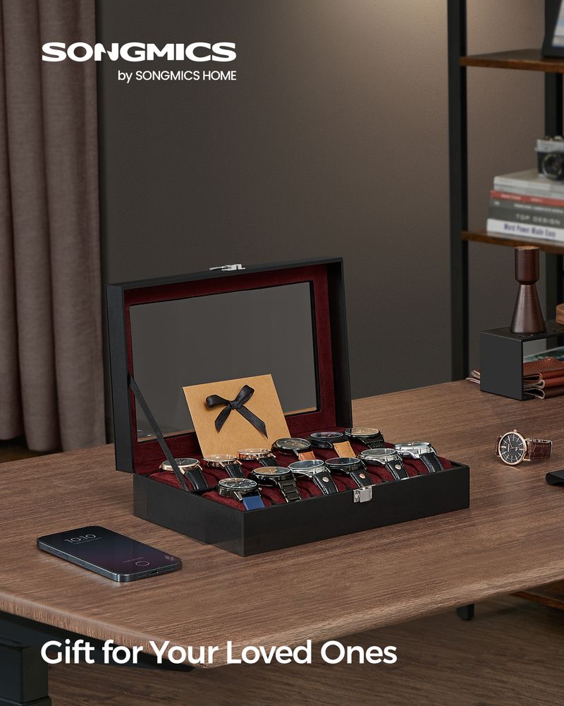 Watch Box Organizer | Glass Lid Display Case With Clasp